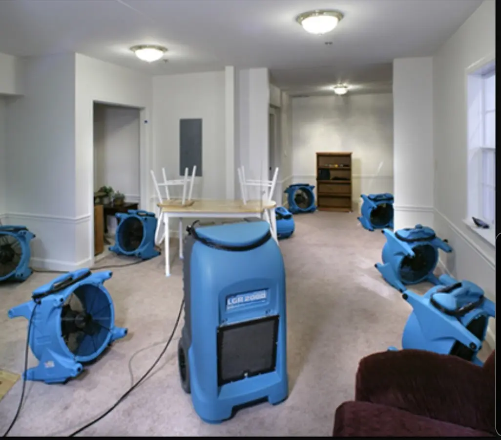 Air movers and dehumidifier setup for Water Extraction & Removal in Ashburnham