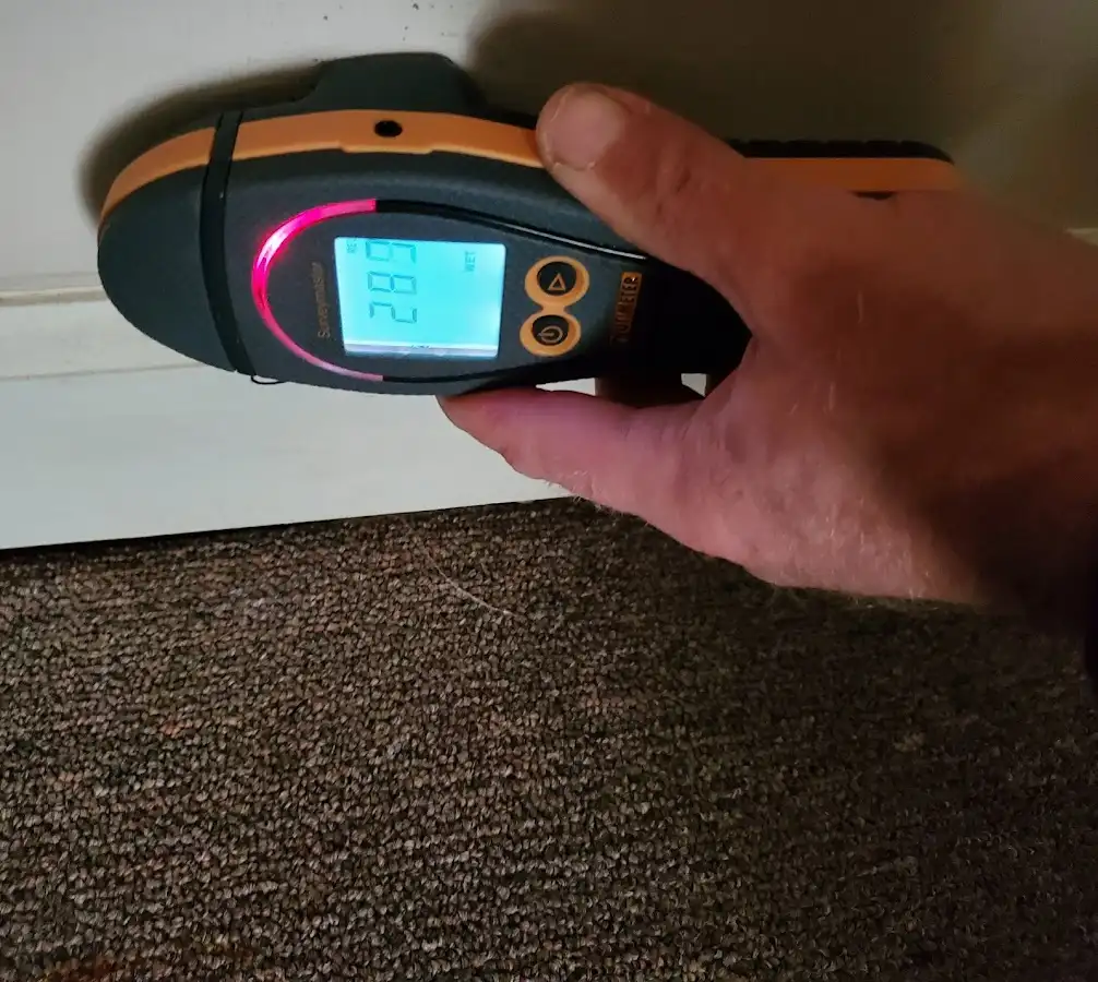 Moisture detection at baseboard during Burst Pipe Cleanup in Ashburnham